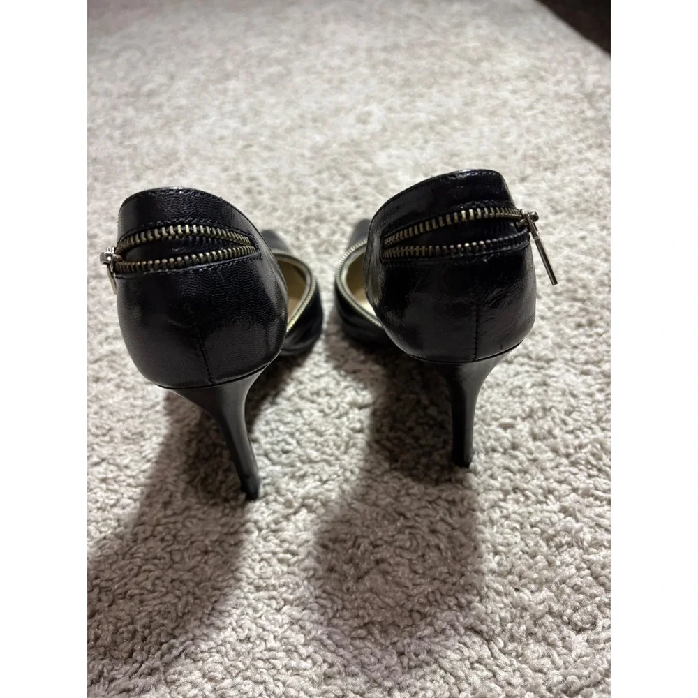Colin Stuart Black Leather Zipper Trim D'Orsay Pointed Toe Stiletto Pumps 6